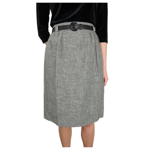 1970s Evan Picone Vintage Union Made Chambray Gray High Rise Skirt with Belt 32" - Picture 1 of 7